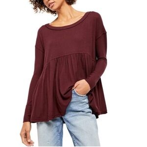 Free People Forever Your Girl Burgundy Maroon Baby Doll Tunic Top Size Large